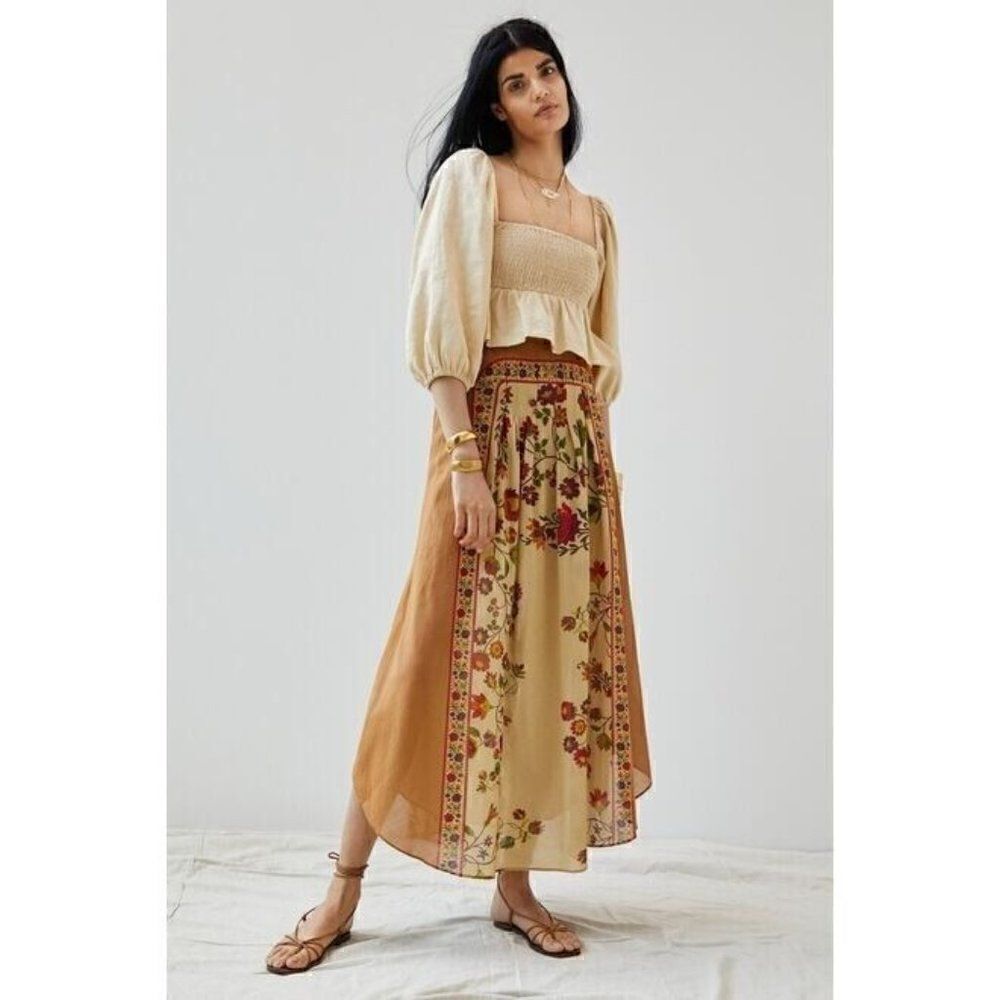 NWT ANTHROPOLOGIE X MES DEMOISELLES Sz 38 PLEATED FLORAL MAXI SKIRT
